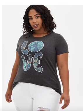 #TorridStrong Slim Fit Tee - Signature Jersey Love Earth Grey